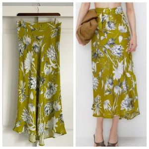 Zara Chartreuse Maxi Slip Skirt - Green & White Floral Skirt